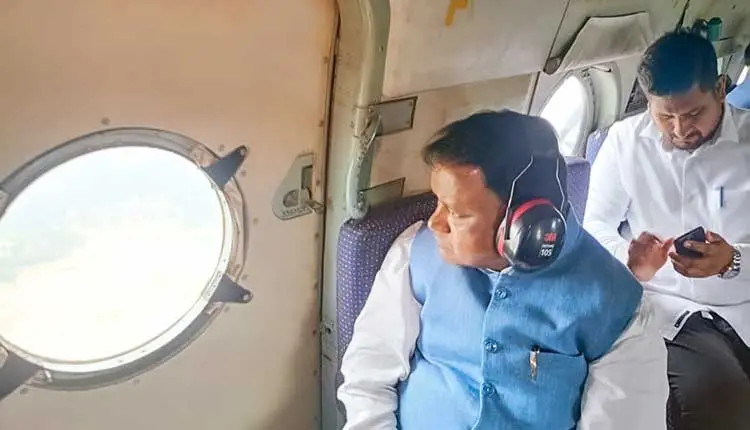 CM Majhi Conducts Aerial Survey of Flood-Hit Areas, Assesses Damage and Relief Needs